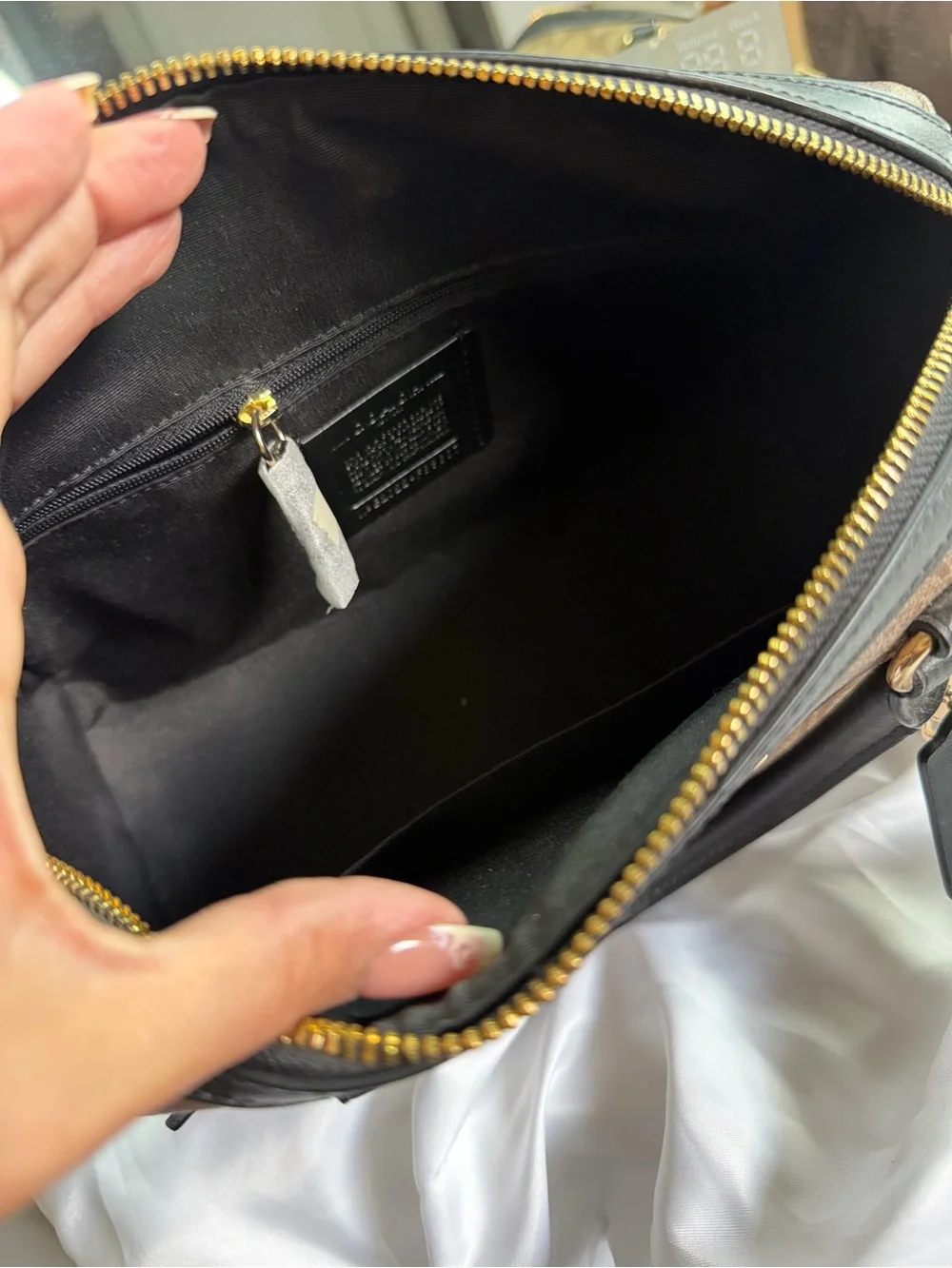 Coach Brown Signature Canvas Satchel with Black Trim